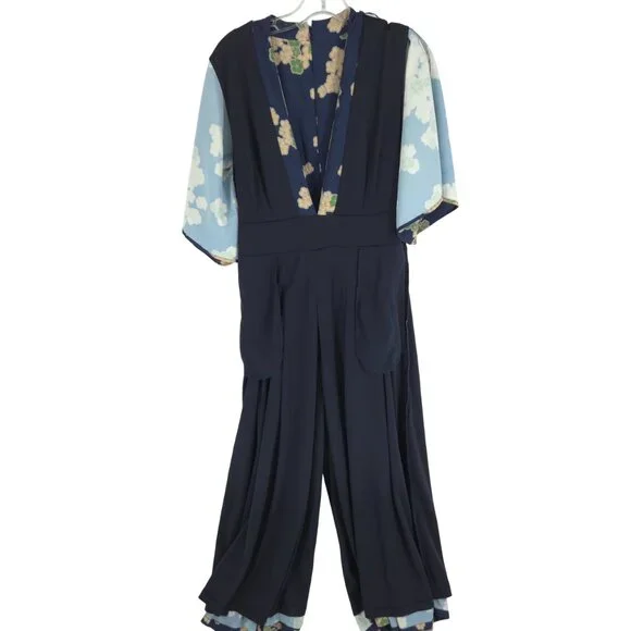 eshakti Wide Leg Jumpsuit Floral Plunge Neckline Kimono style ESTIMATED SIZE M - Picture 15 of 16